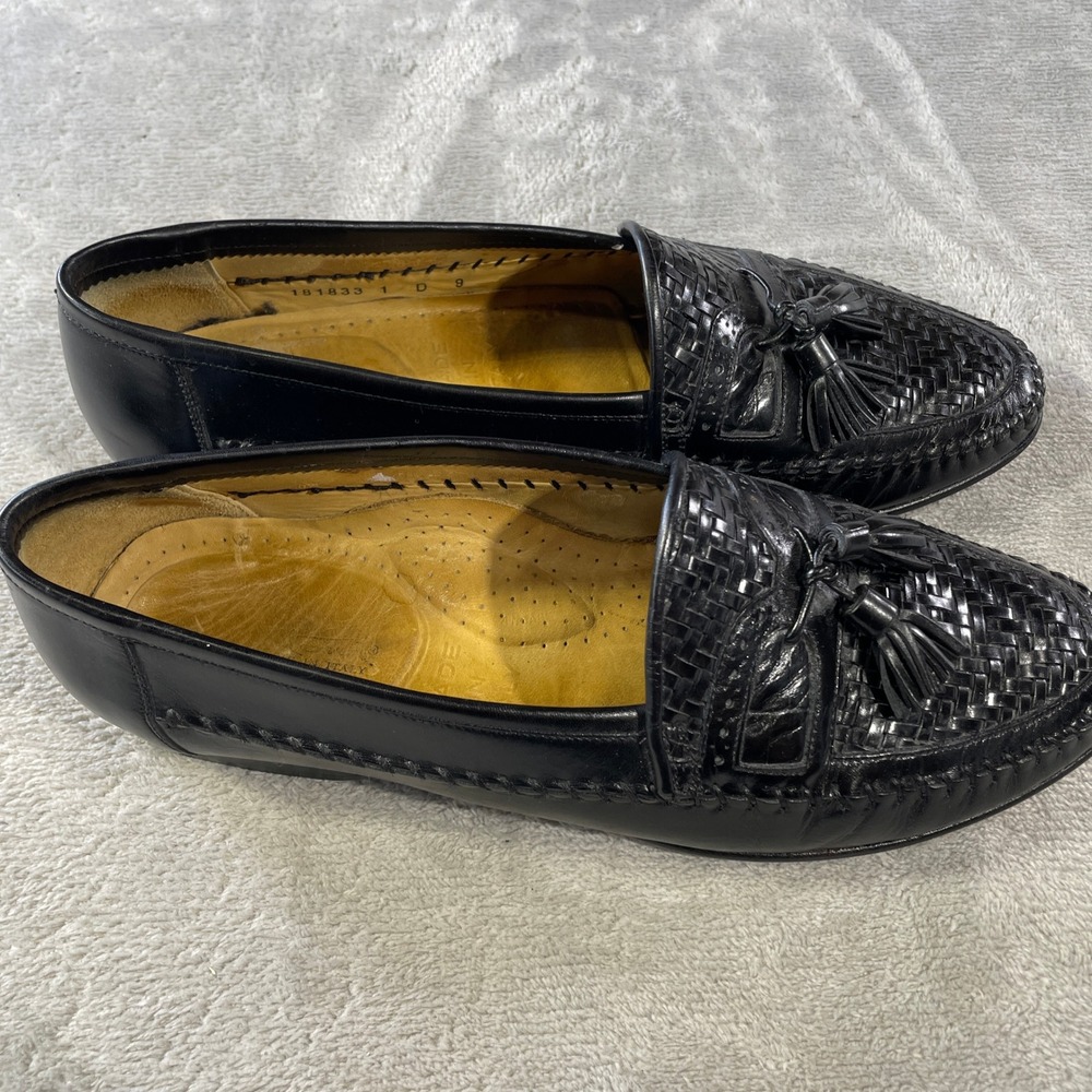 Santoni Tassel Loafers Mens 9 Black Woven Leather Italy Office Luxury New Sole